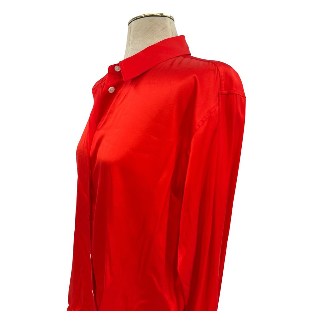 FRAME The Standard Shirt Silk Stretch Button Front Blouse Red Women's Medium - Picture 6 of 11
